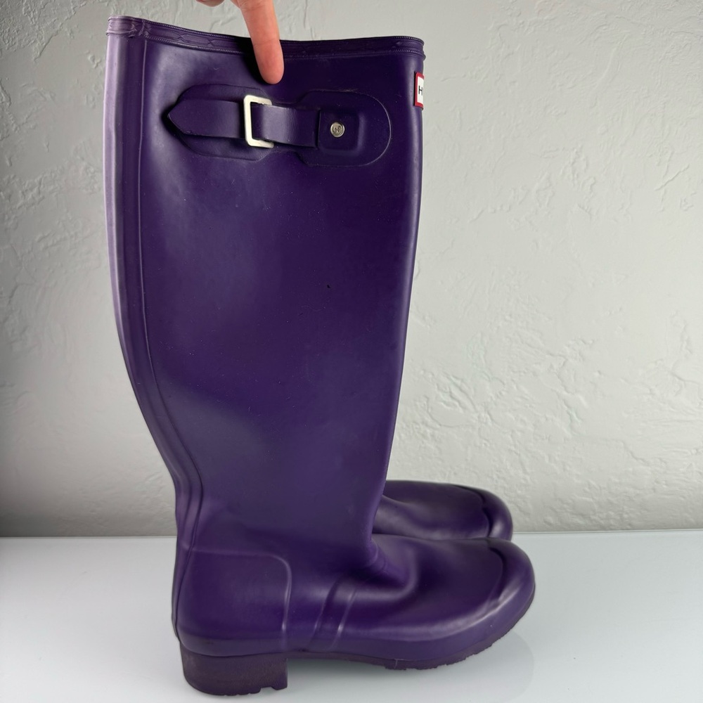 Hunter Boots Tall Matte Purple Solid Dark Rubber Rain Waterproof Heeled‎ Buckle